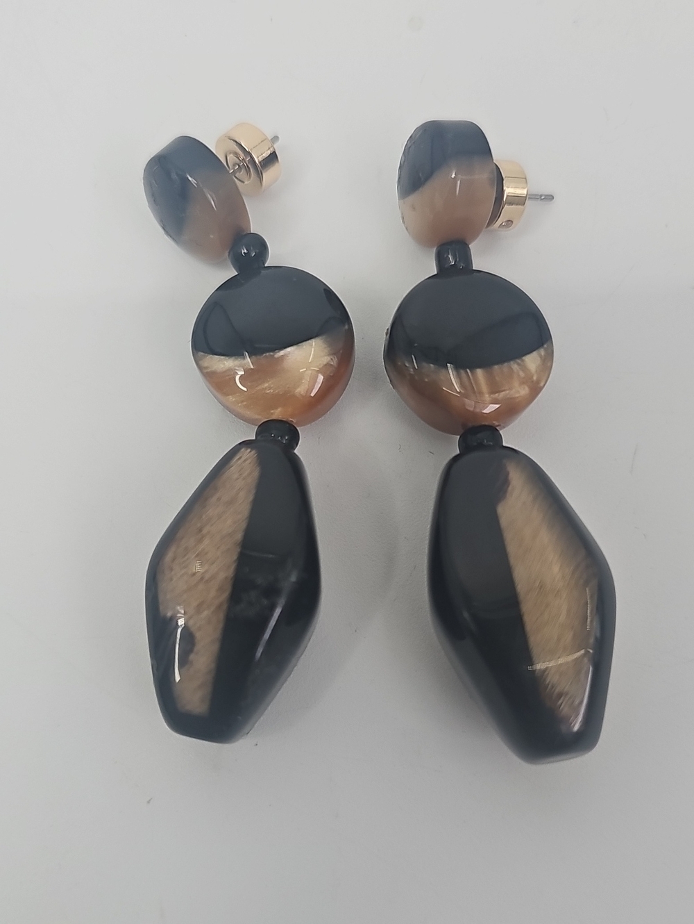 WHBM Leopard-Inspired 3-Tiered Black & Golden-Brown Shiny Stone Drop Earrings